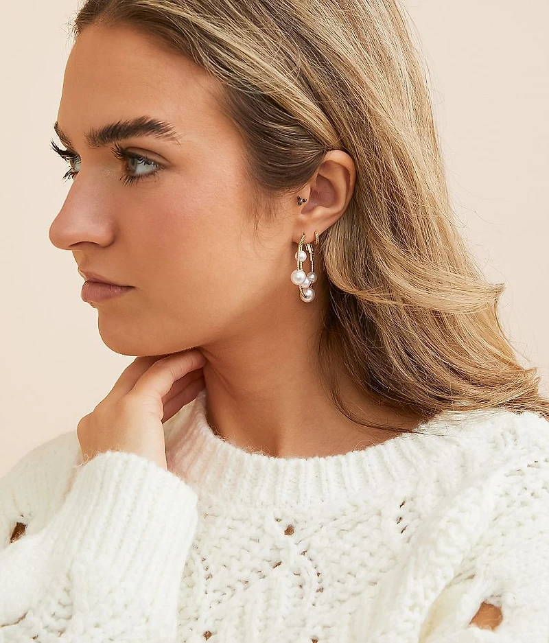 Faux Pearl Double Hoop Earring