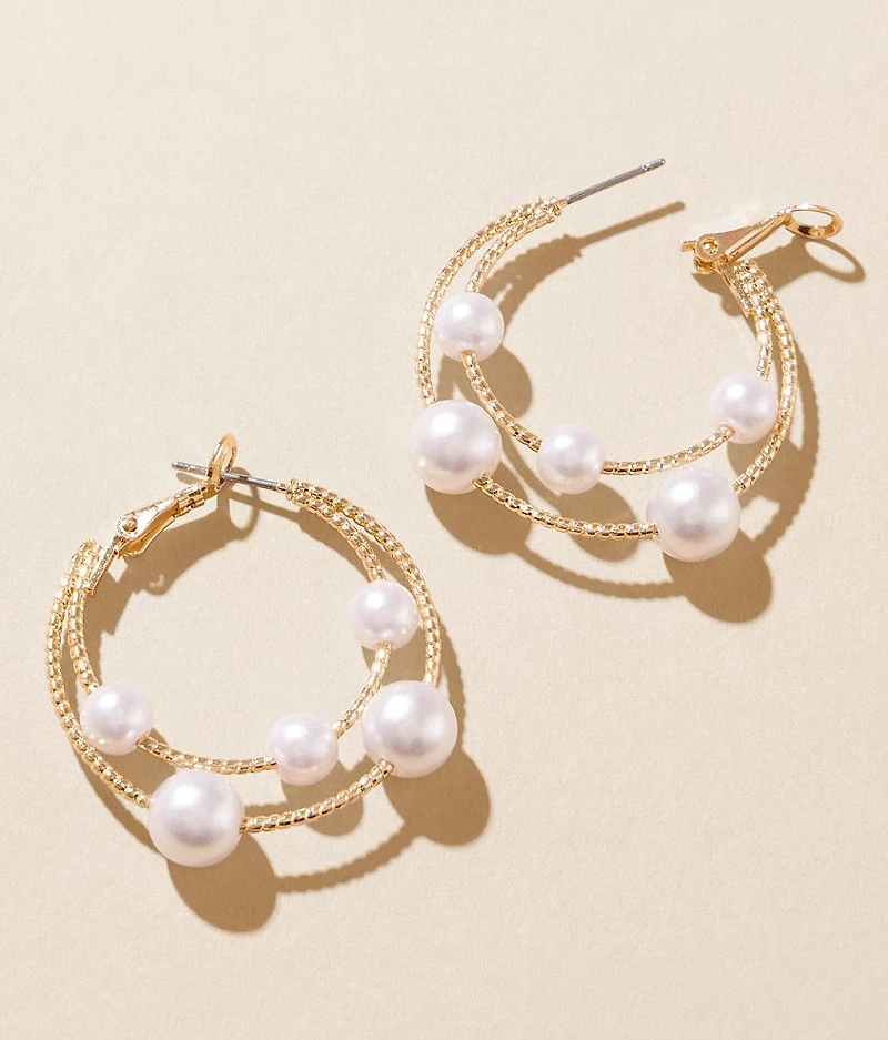 Faux Pearl Double Hoop Earring