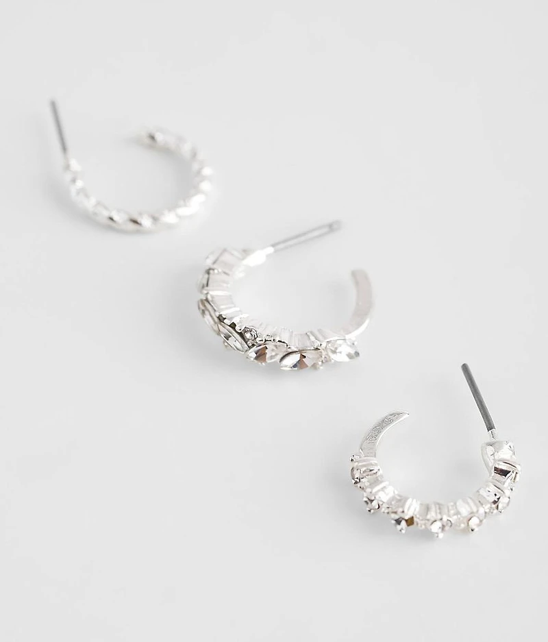 3 Pack Glitz Hoop Earring Set