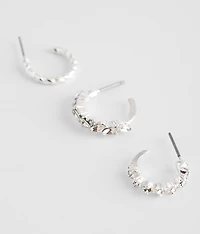 3 Pack Glitz Hoop Earring Set