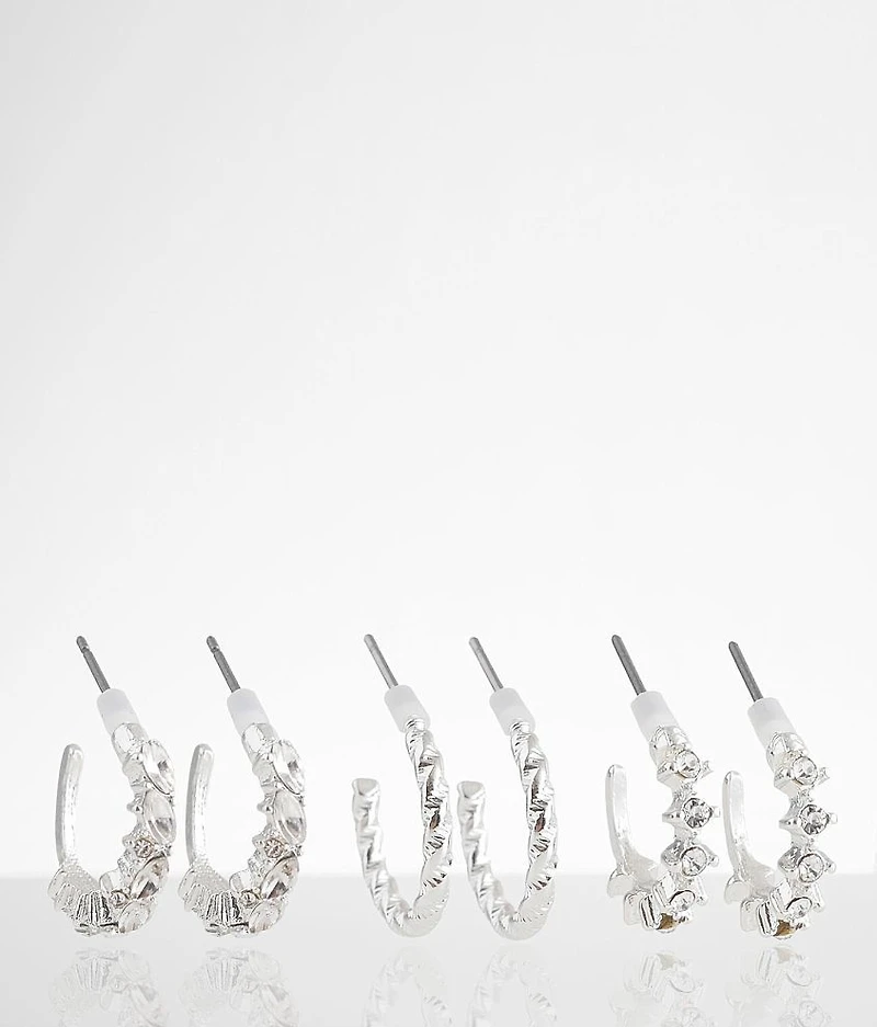 3 Pack Glitz Hoop Earring Set