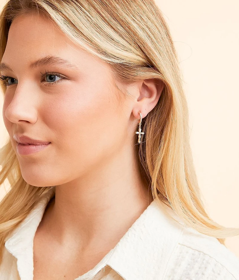 Glitz Hoop Cross Earring