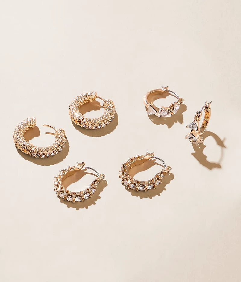 3 Pack Glitz Hoop Earring Set