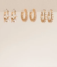 3 Pack Glitz Hoop Earring Set