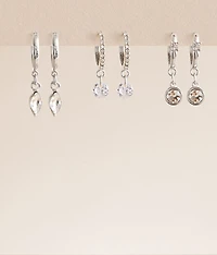 3 Pack Rhinestone Hoop Earring Set