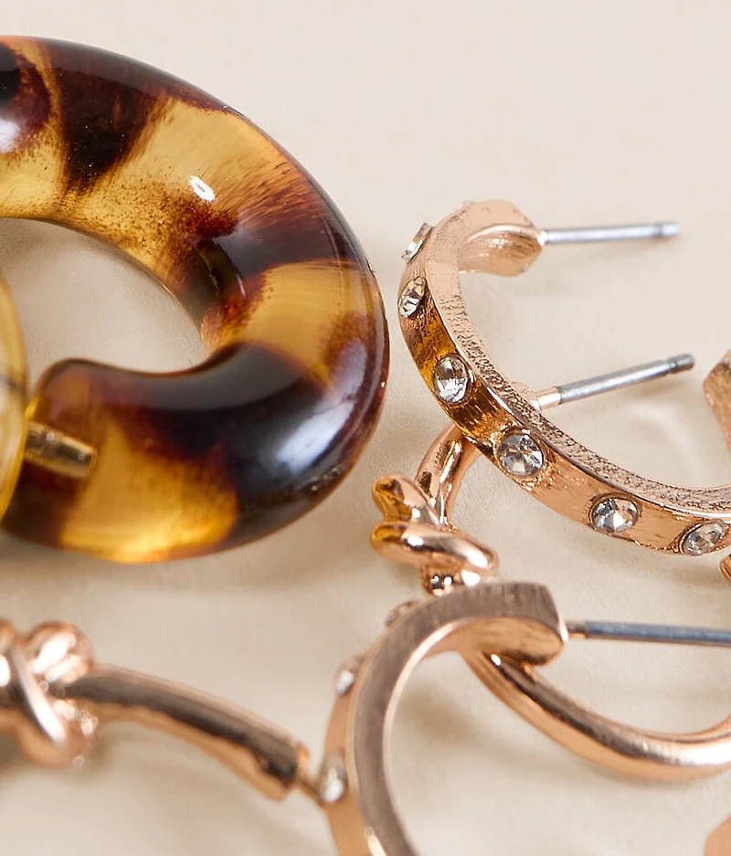 3 Pack Mixed Hoop Earring Set