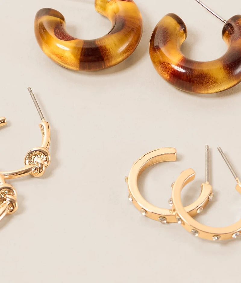 3 Pack Mixed Hoop Earring Set