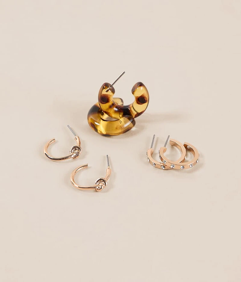 3 Pack Mixed Hoop Earring Set