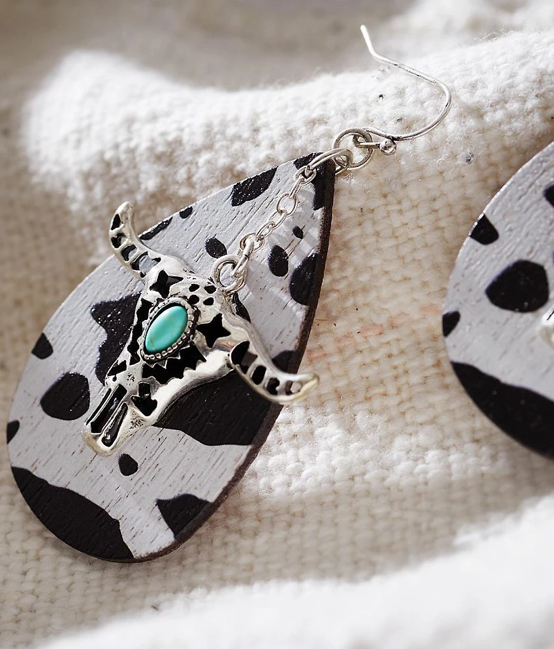 Cow Print Wood Drop Earring