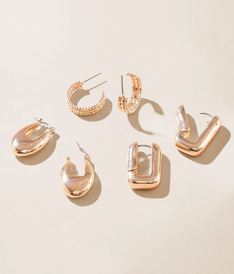 3 Pack Contemporary Hoop Earring Set