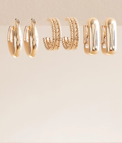 3 Pack Contemporary Hoop Earring Set