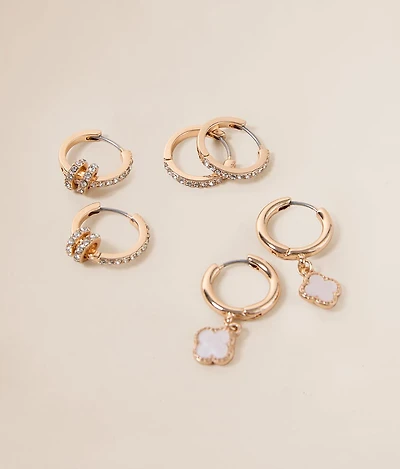 3 Pack Glitz Hoop Earring Set