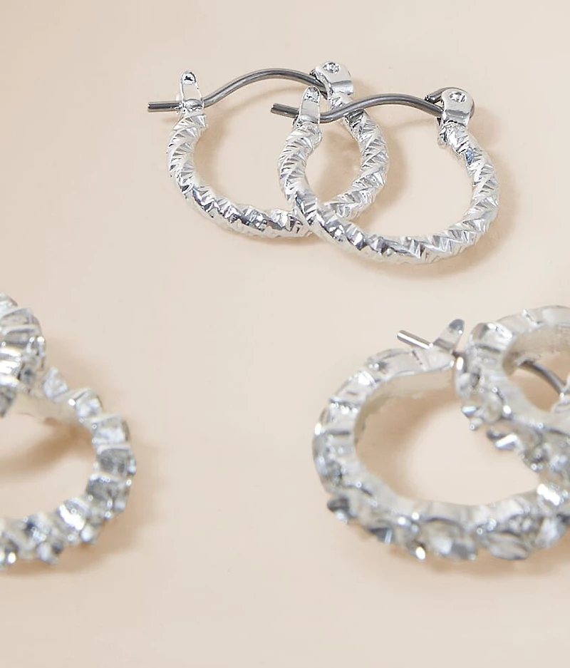 3 Pack Glitz Hoop Earring Set