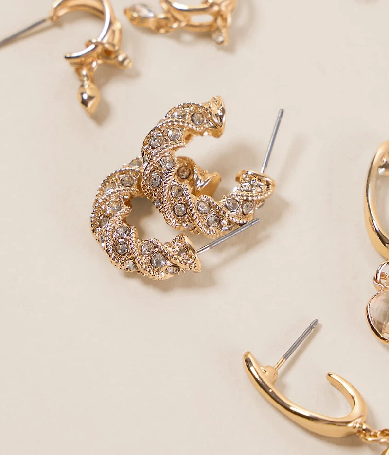 3 Pack Glitz Hoop Earring Set