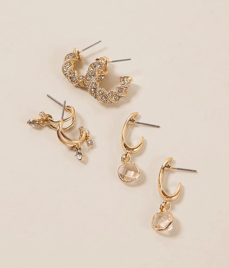 3 Pack Glitz Hoop Earring Set