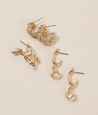 3 Pack Glitz Hoop Earring Set