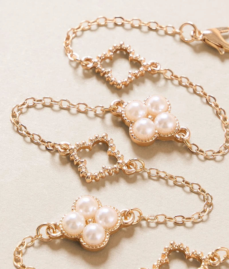 Faux Pearl Clover Necklace