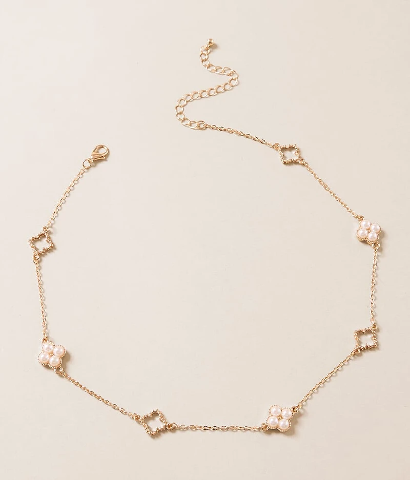 Faux Pearl Clover Necklace