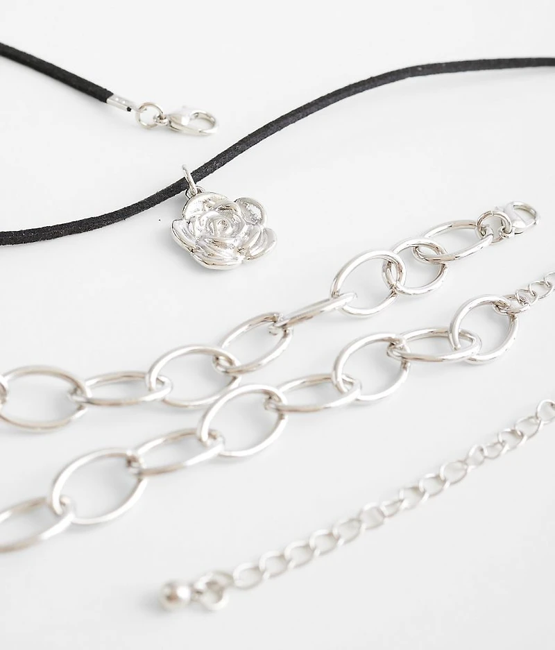 2 Pack Rose Necklace Set