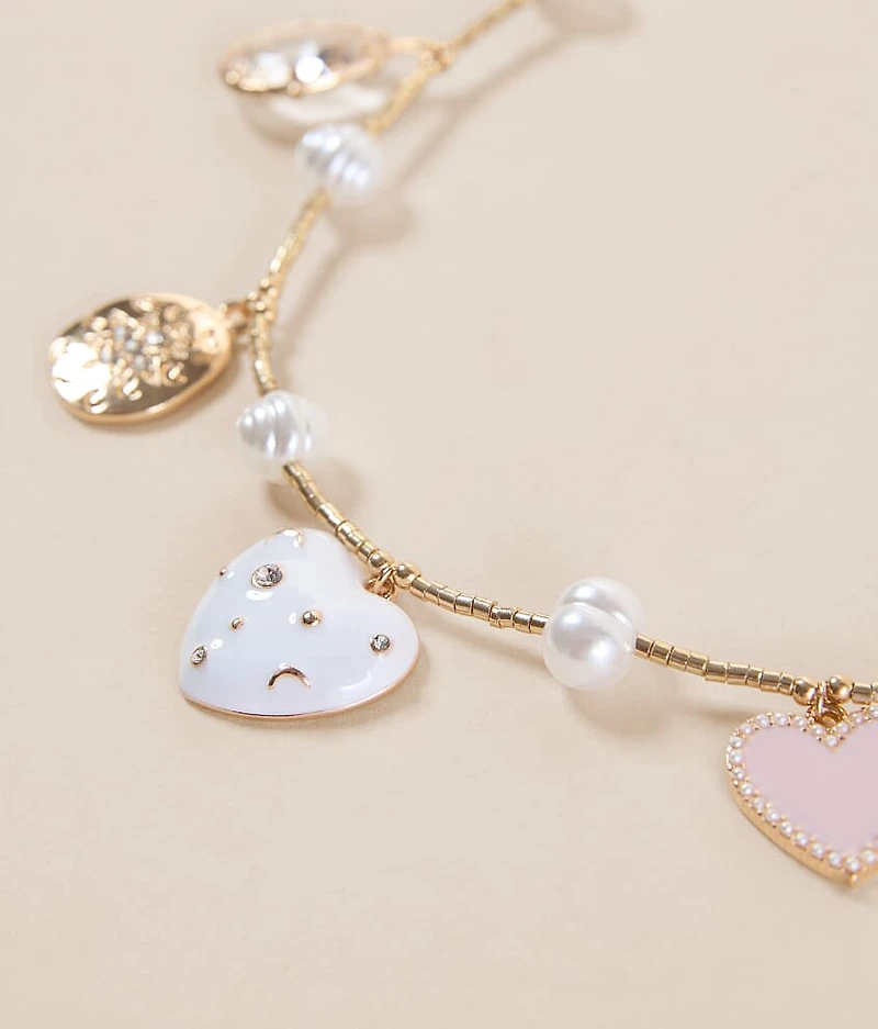 Faux Pearl Charm Necklace