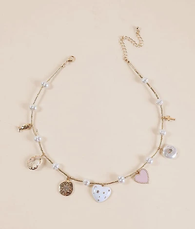 Faux Pearl Charm Necklace