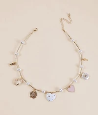 Faux Pearl Charm Necklace