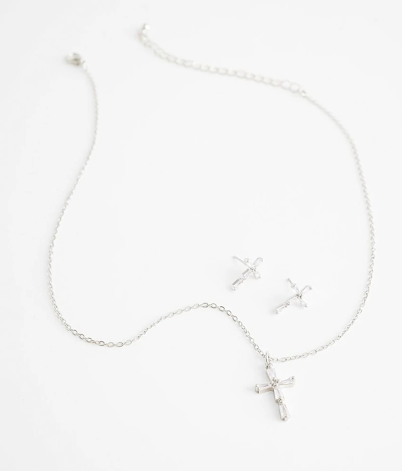 Dainty Cross Earring & Necklace Set