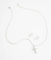 Dainty Cross Earring & Necklace Set