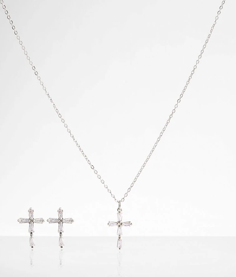 Dainty Cross Earring & Necklace Set