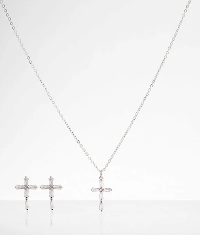 Dainty Cross Earring & Necklace Set