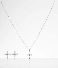 Dainty Cross Earring & Necklace Set
