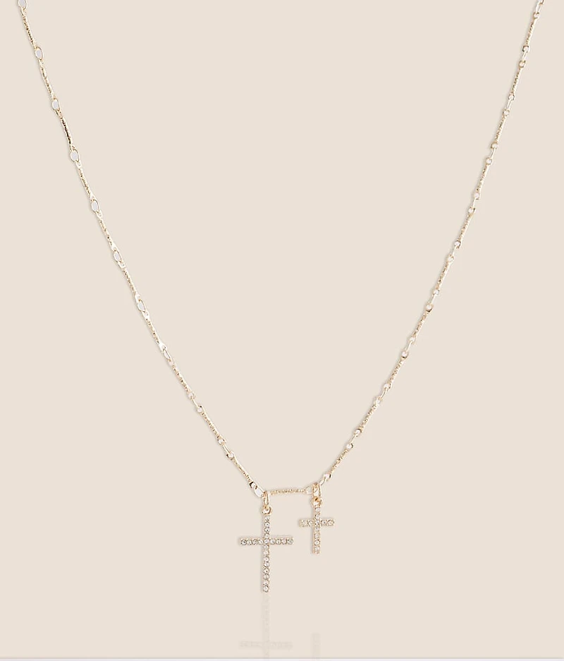 Double Cross Pendant Necklace