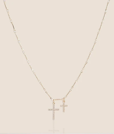 Double Cross Pendant Necklace