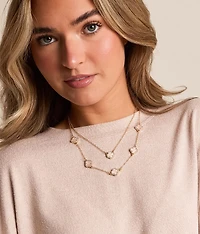 2 Pack Rhinestone Clover Necklace Set