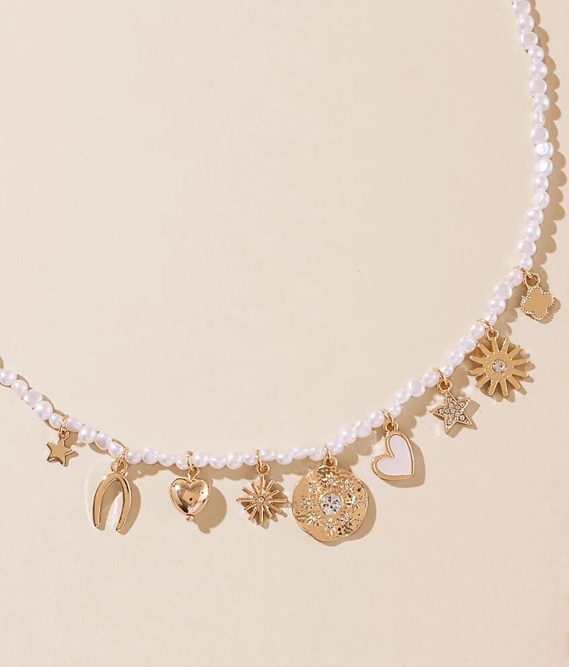 Faux Pearl Charm Necklace