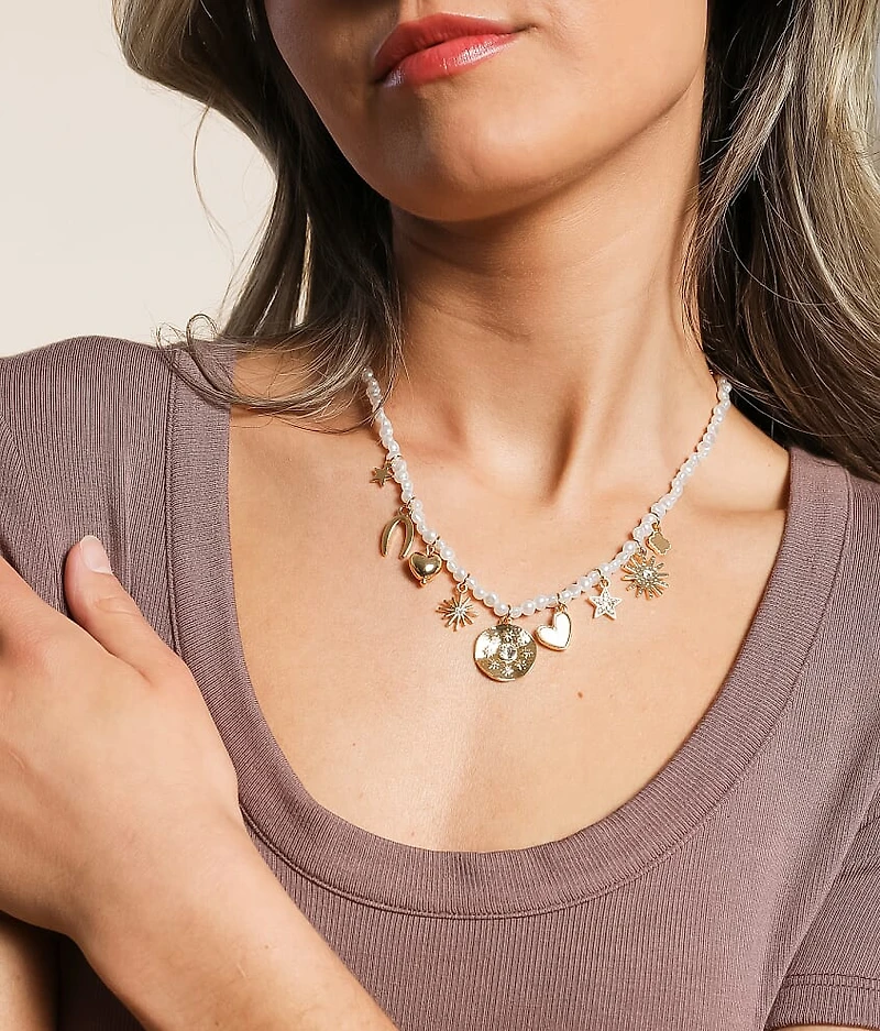 Faux Pearl Charm Necklace