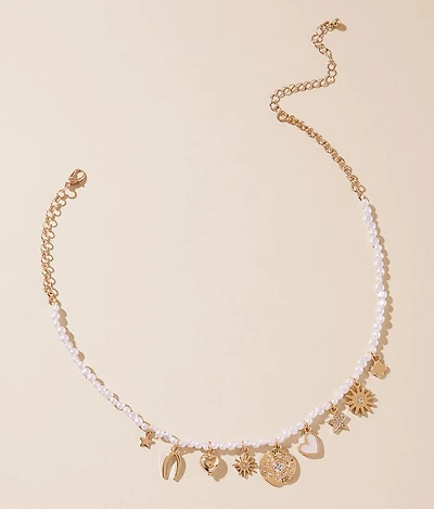 Faux Pearl Charm Necklace