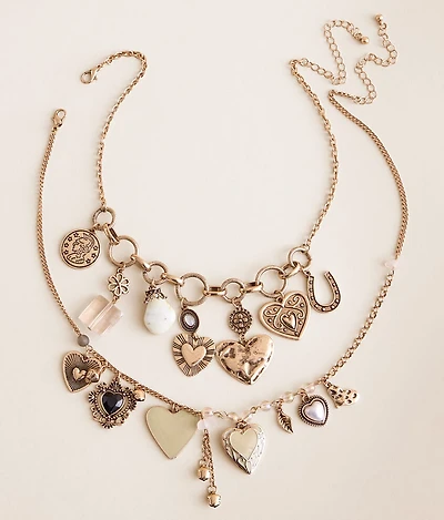 2 Pack Statement Charm Necklace Set