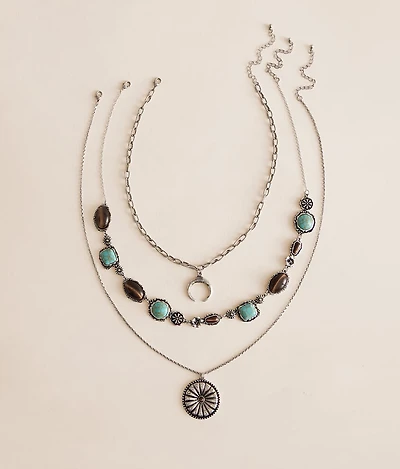 3 Pack Western Stone Necklace Set