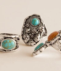 3 Pack Western Stone Ring Set