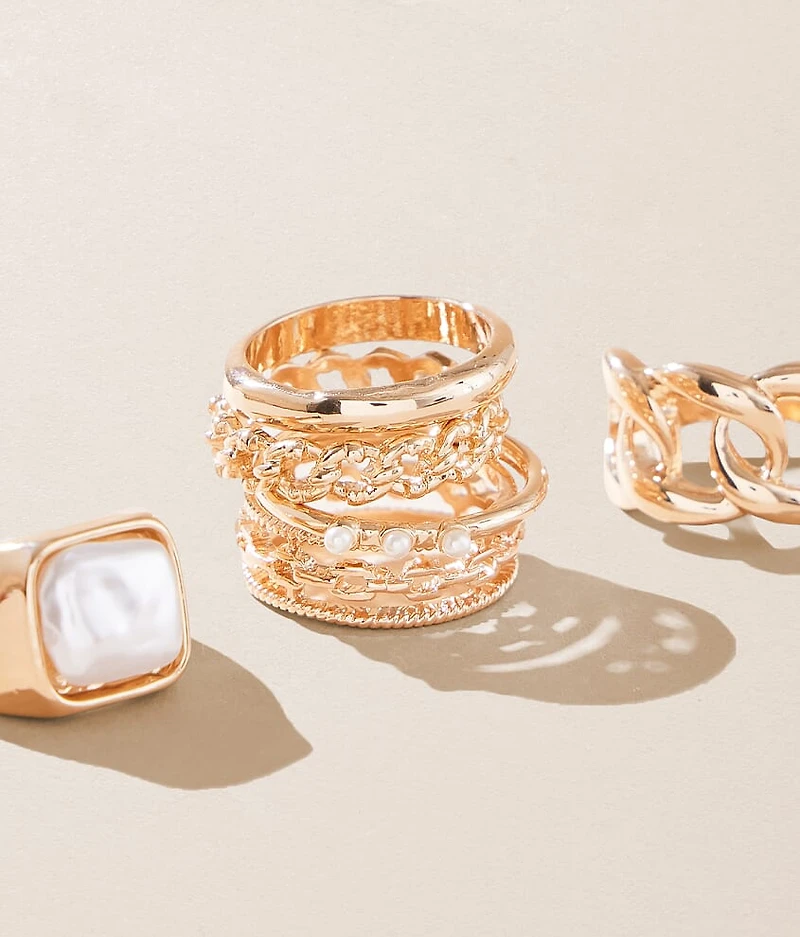 6 Pack Faux Pearl Ring Set