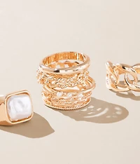 6 Pack Faux Pearl Ring Set