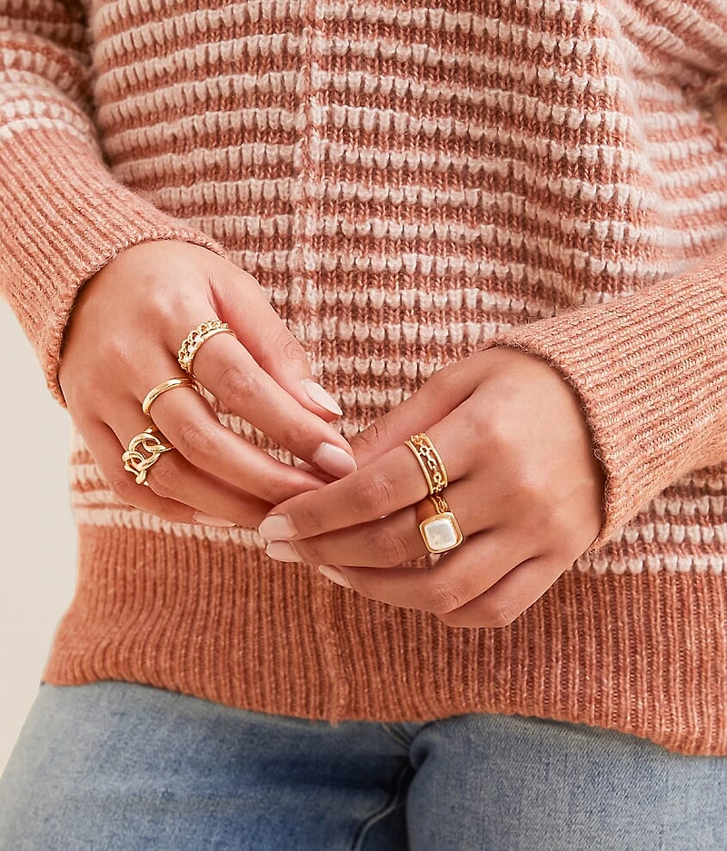 6 Pack Faux Pearl Ring Set