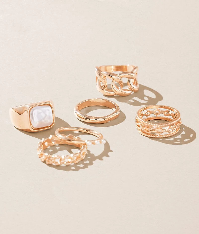 6 Pack Faux Pearl Ring Set