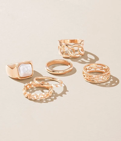 6 Pack Faux Pearl Ring Set