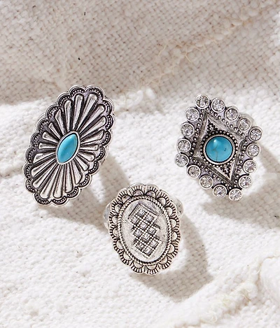 3 Pack Western Glitz Ring Set
