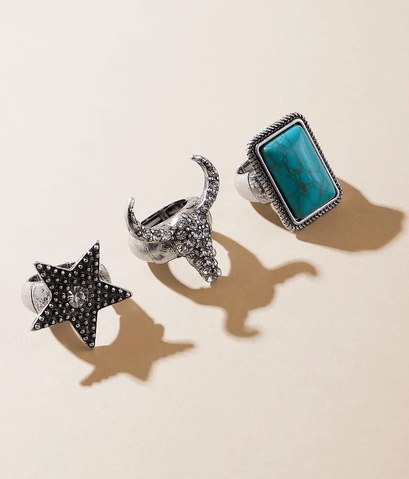 3 Pack Western Statement Ring Set