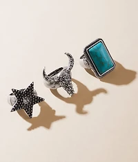 3 Pack Western Statement Ring Set