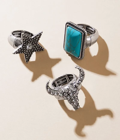 3 Pack Western Statement Ring Set