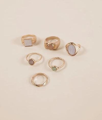 6 Pack Stone Ring Set